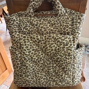BEIS Leopard Print Quilted Backpack